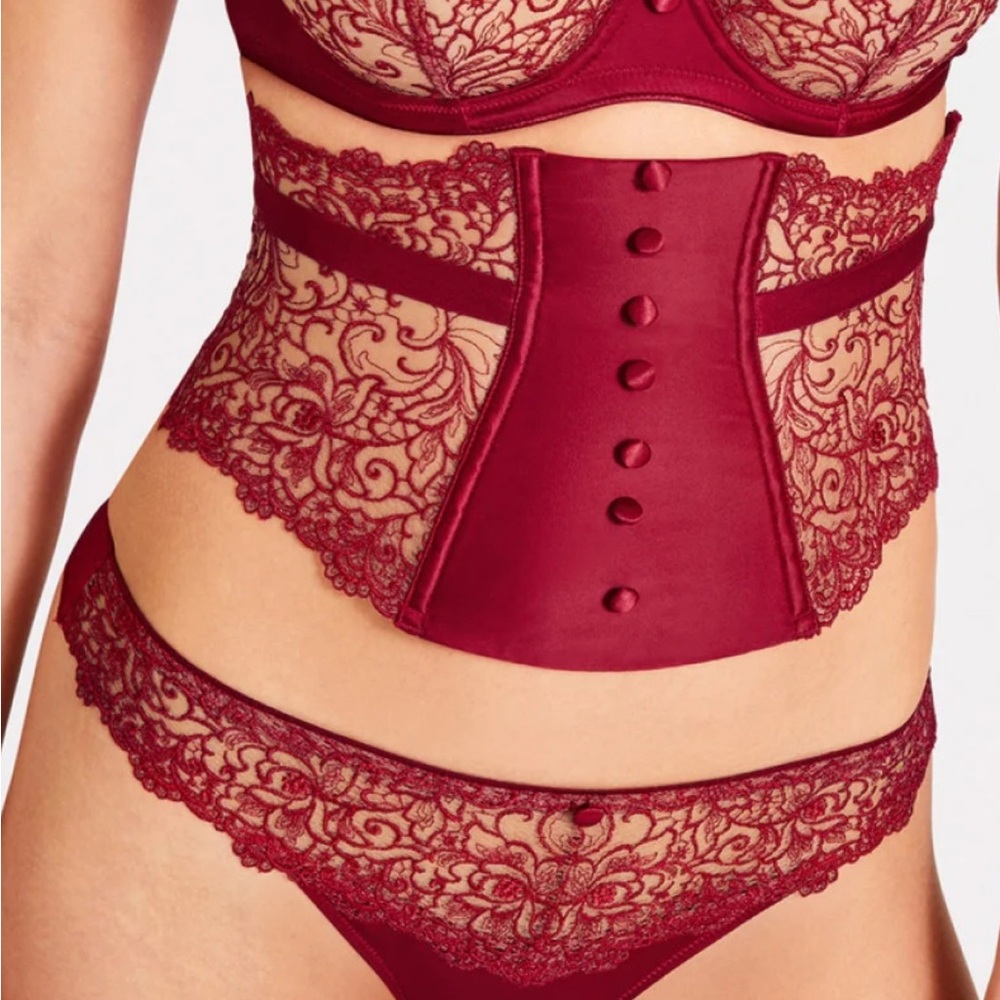 Aubade - Saint Tropez Lace Corset & Bra Set - Red / 32D - Picture 3 of 6